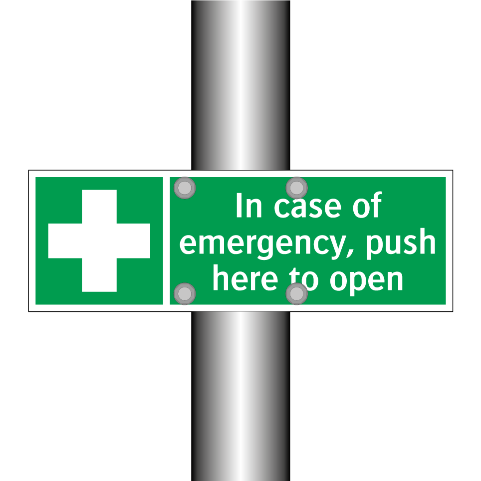 In case of emergency, push here to open