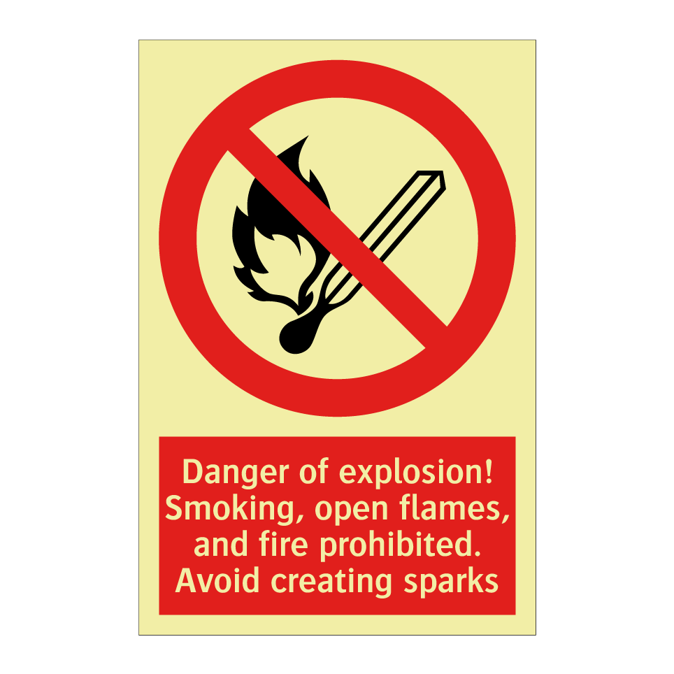 Danger of explosion! Smoking, open flames, and fire prohibited. Avoid creating sparks