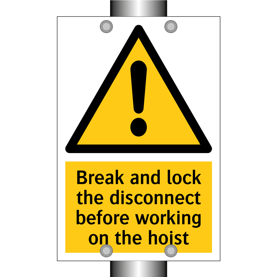 Break and lock the disconnect before working on the hoist