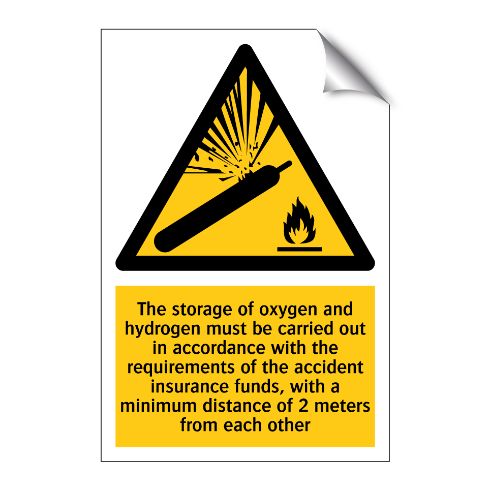 The storage of oxygen and hydrogen must be carried out in accordance with the requirements of the accident insurance funds, with a minimum distance of 2 meters from each other