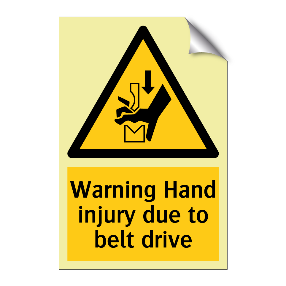 Warning Hand injury due to belt drive