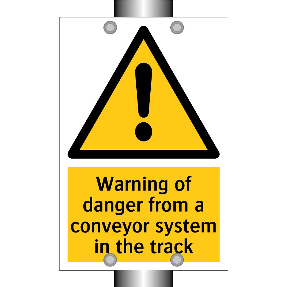Warning of danger from a conveyor system in the track