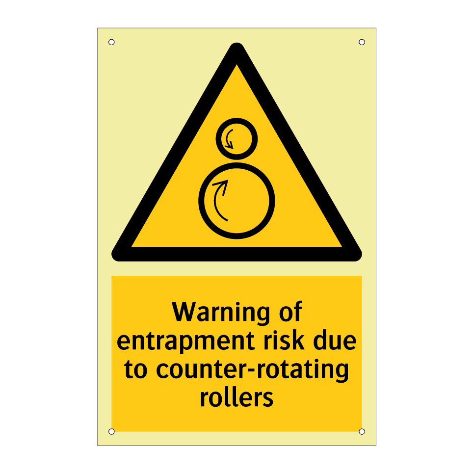 Warning of entrapment risk due to counter-rotating rollers