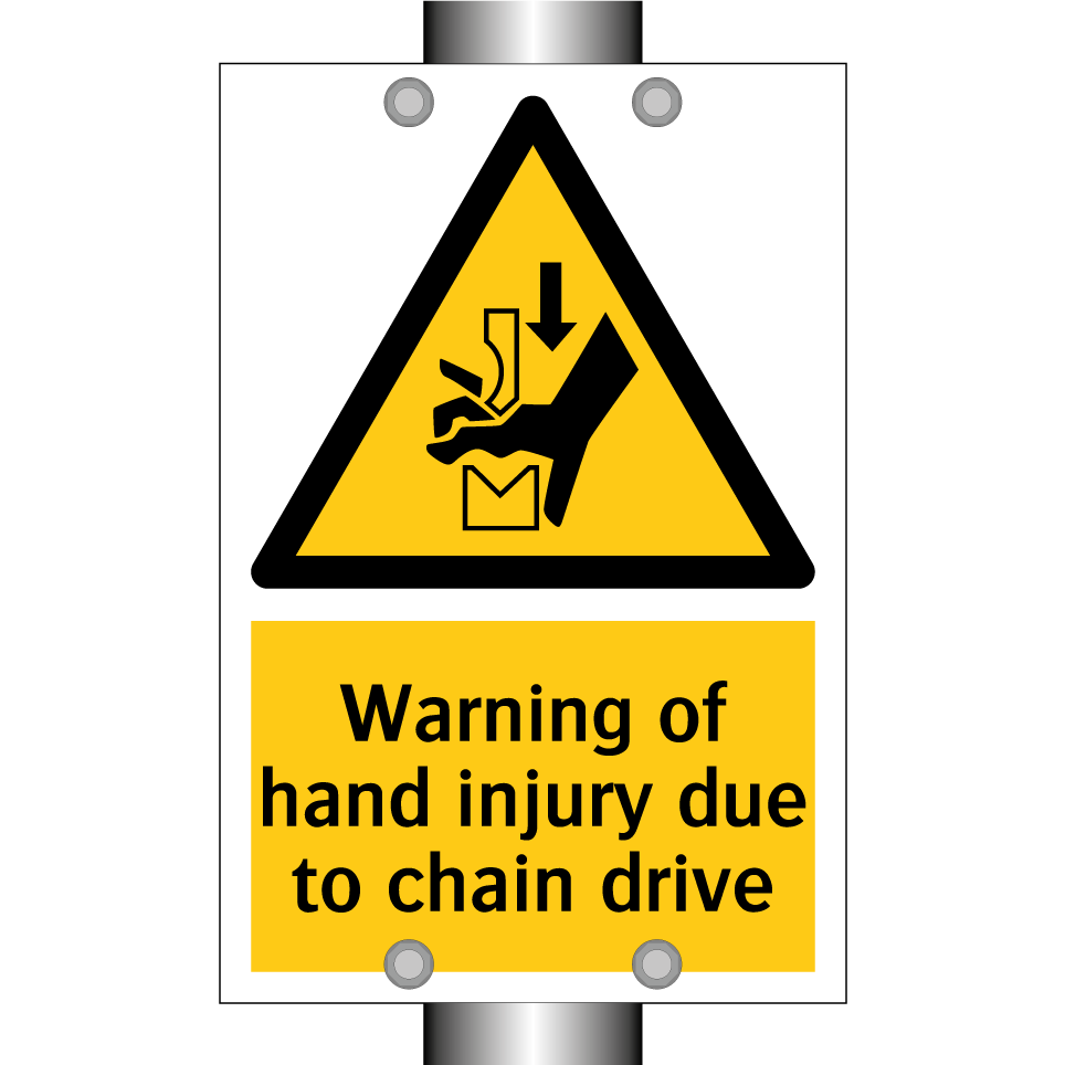 Warning of hand injury due to chain drive