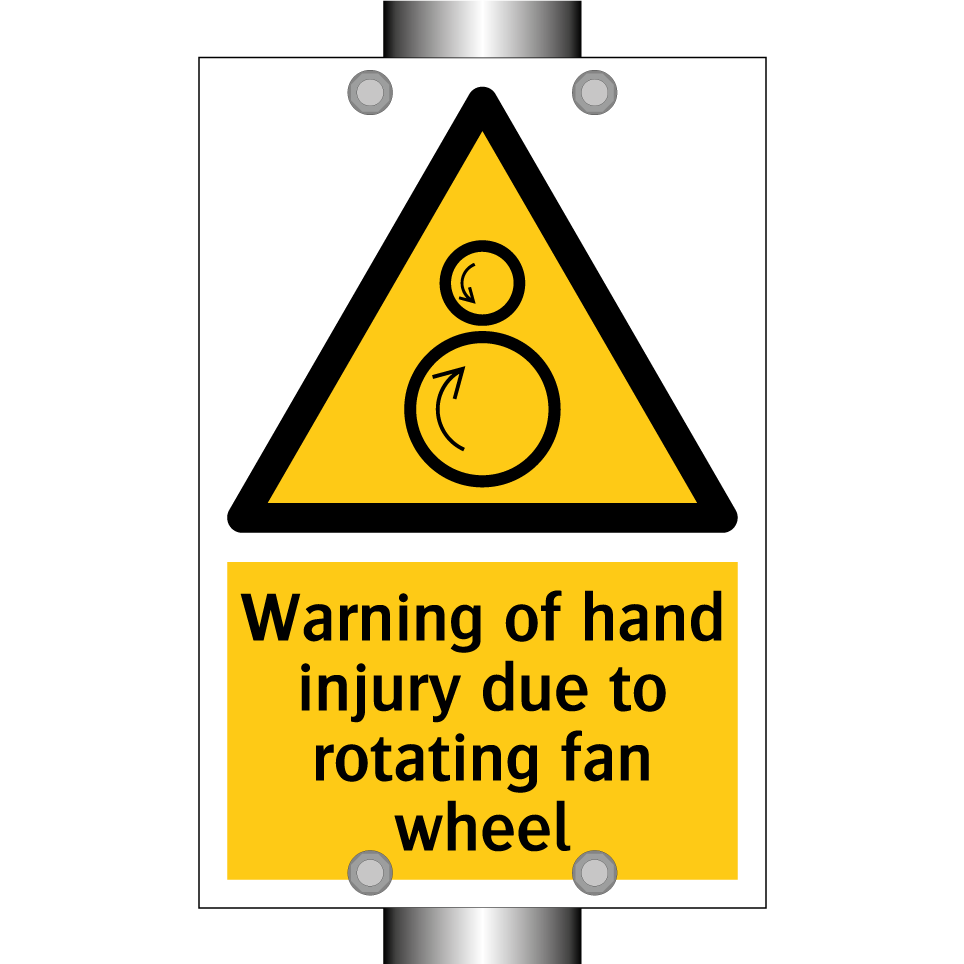 Warning of hand injury due to rotating fan wheel