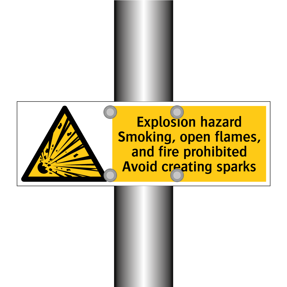 Explosion hazard Smoking, open flames, and fire prohibited Avoid creating sparks