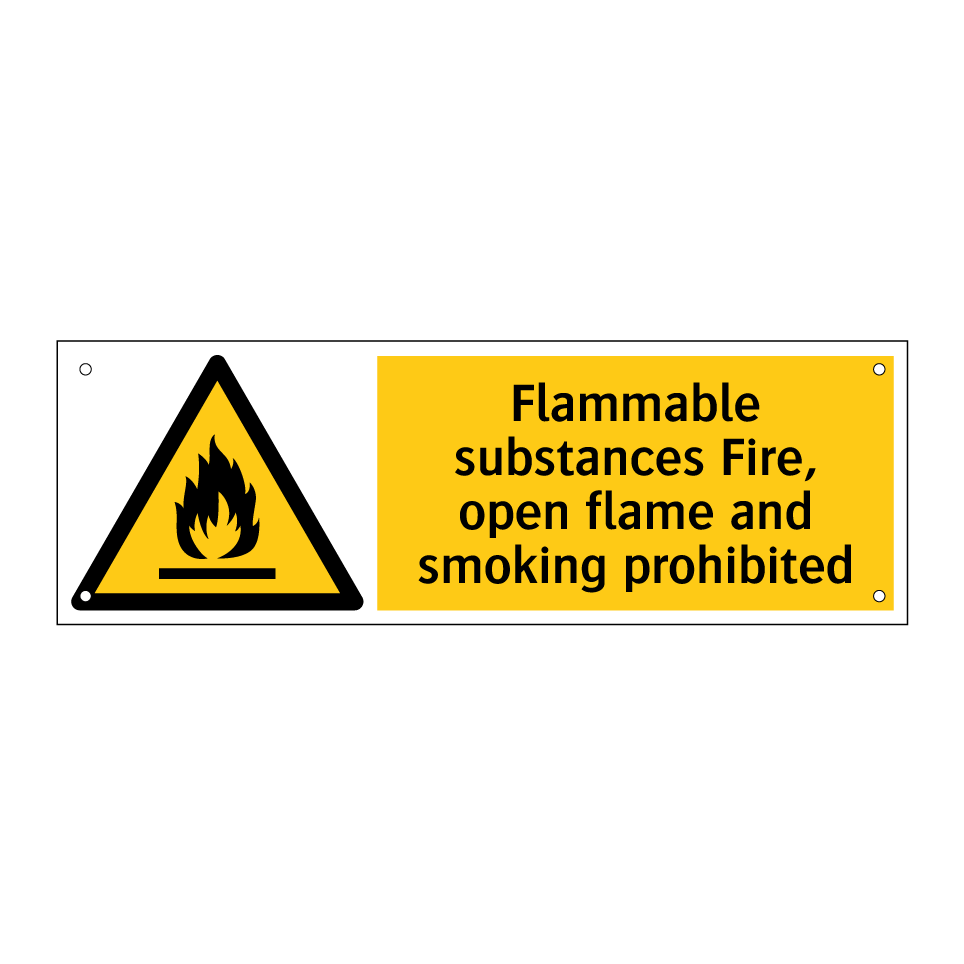 Flammable substances Fire, open flame and smoking prohibited