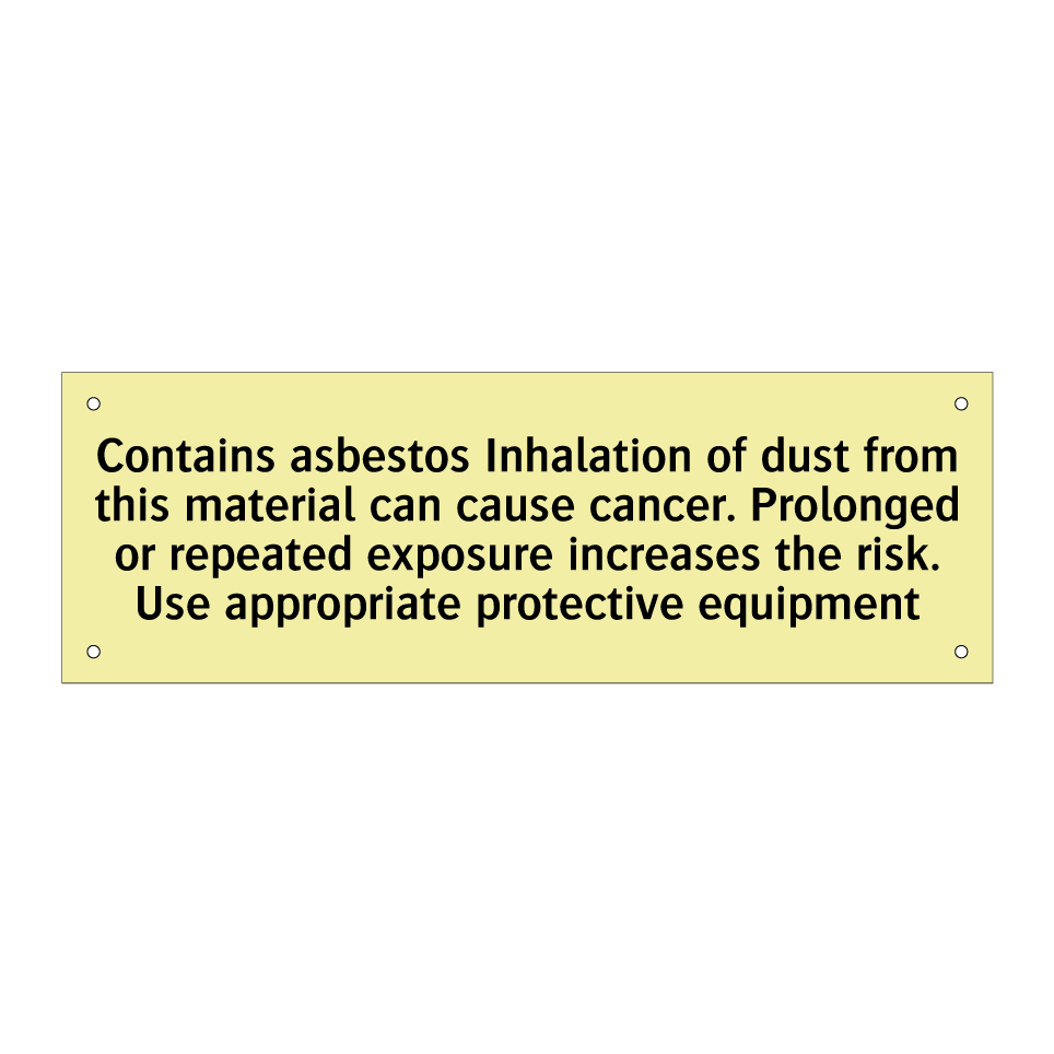 Contains asbestos Inhalation of dust from this material can cause cancer. Prolonged or repeated exposure increases the risk. Use appropriate protective equipment