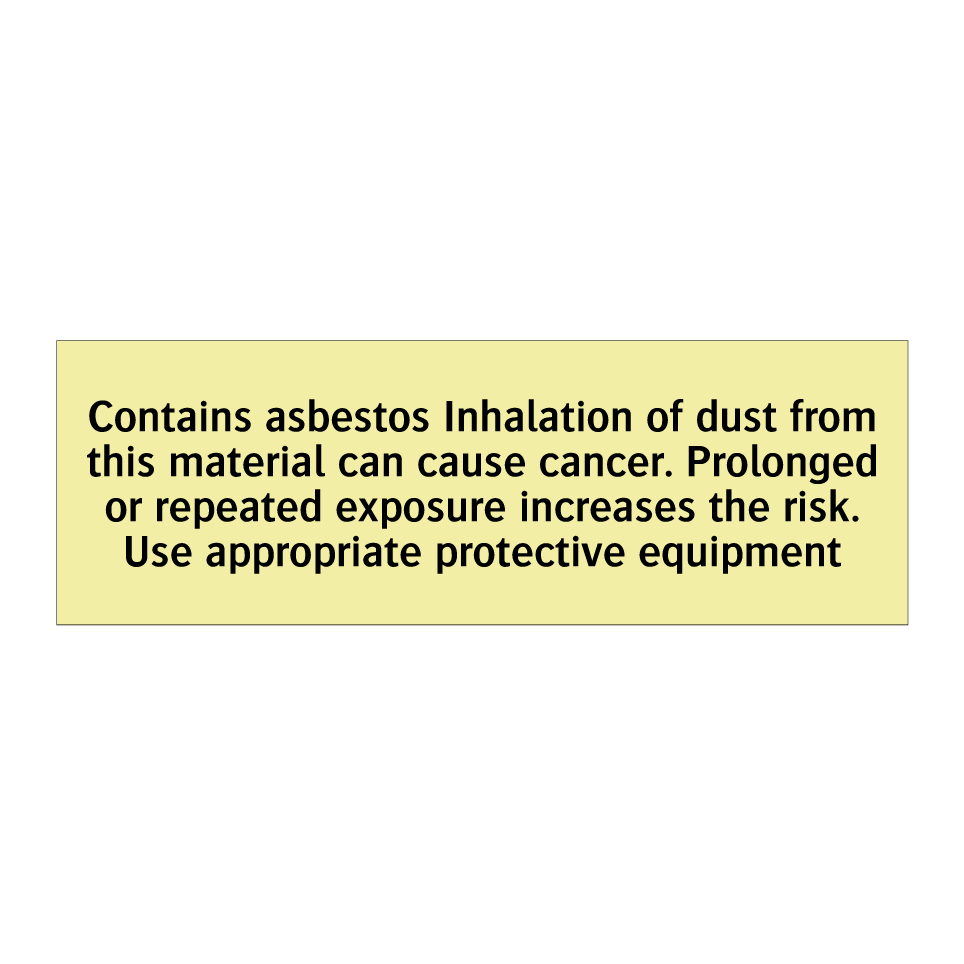 Contains asbestos Inhalation of dust from this material can cause cancer. Prolonged or repeated exposure increases the risk. Use appropriate protective equipment