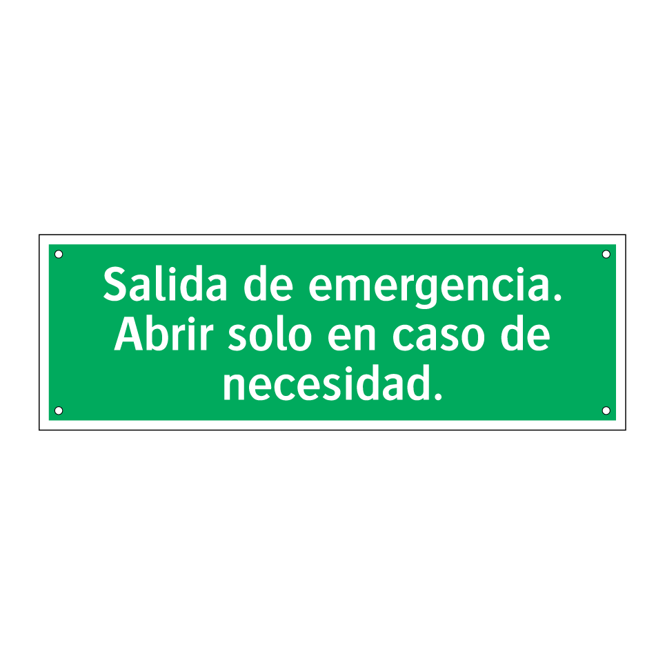 Salida de emergencia. Abrir solo en caso de necesidad.