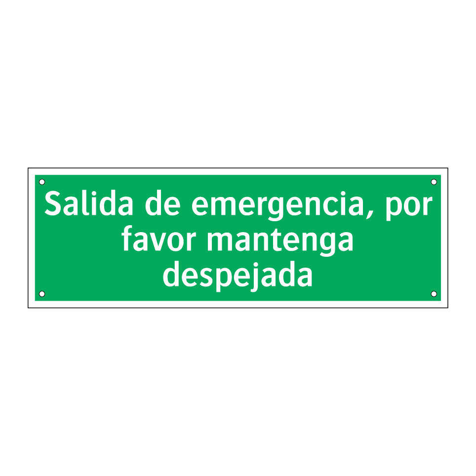 Salida de emergencia, por favor mantenga despejada