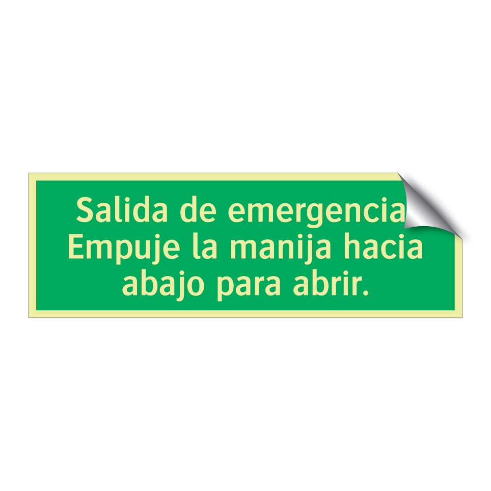 Salida de emergencia. Empuje la manija hacia abajo para abrir.