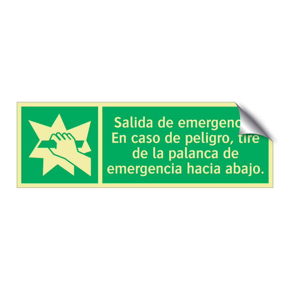 Salida de emergencia. En caso de peligro, tire de la palanca de emergencia hacia abajo.