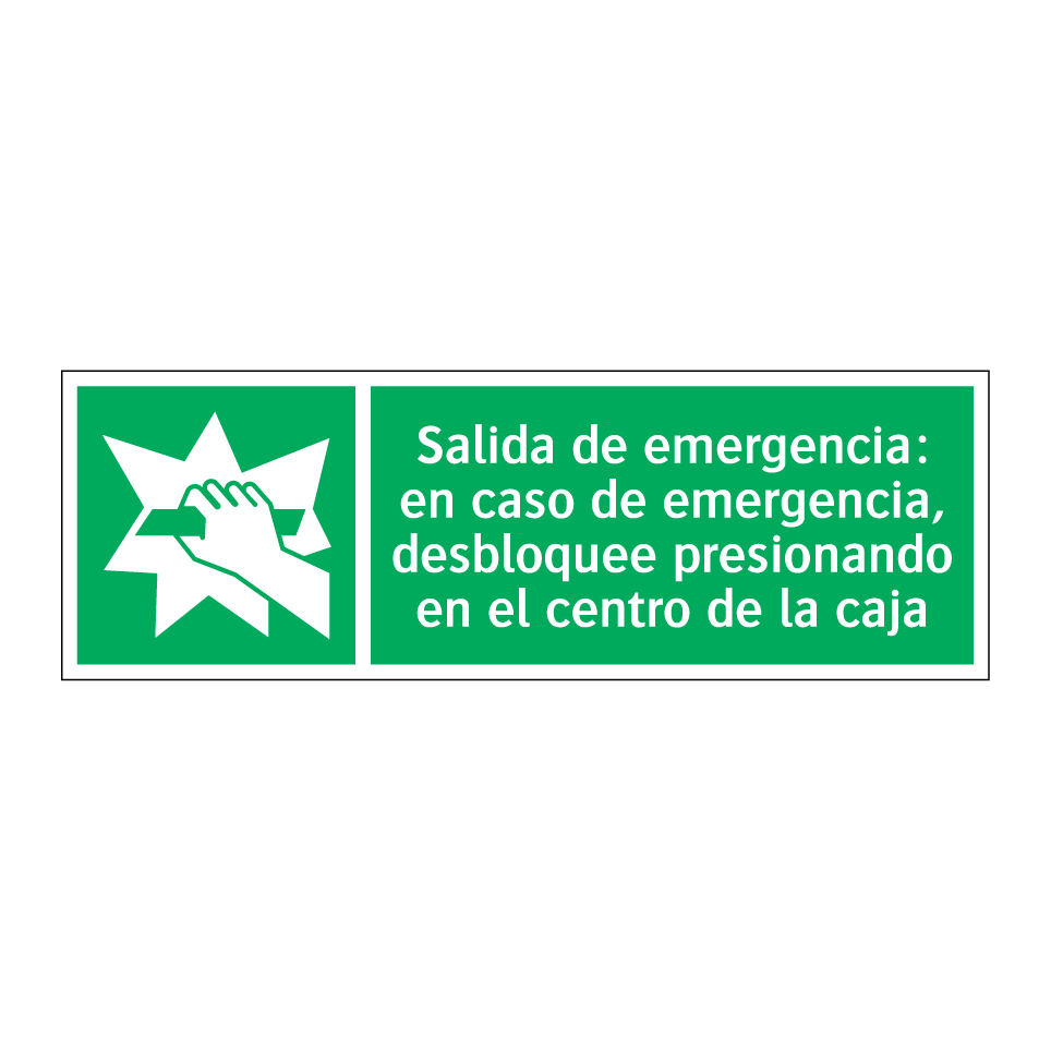 Salida de emergencia: en caso de emergencia, desbloquee presionando en el centro de la caja