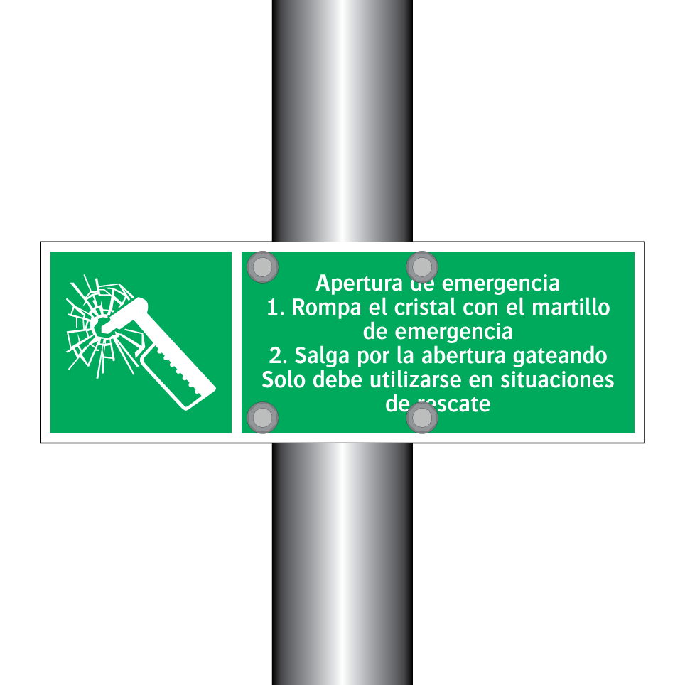 Apertura de emergencia 1. Rompa el cristal con el martillo de emergencia 2. Salga por la abertura gateando Solo debe utilizarse en situaciones de rescate