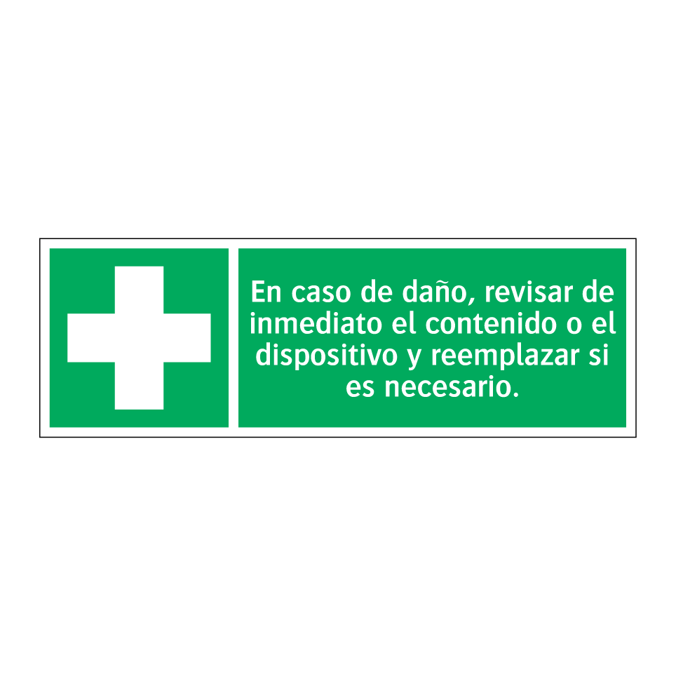 En caso de daño, revisar de inmediato el contenido o el dispositivo y reemplazar si es necesario.