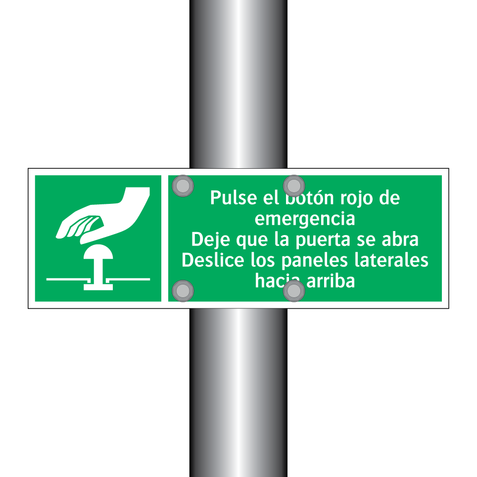 Pulse el botón rojo de emergencia Deje que la puerta se abra Deslice los paneles laterales hacia arriba