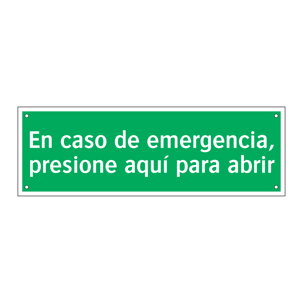 En caso de emergencia, presione aquí para abrir