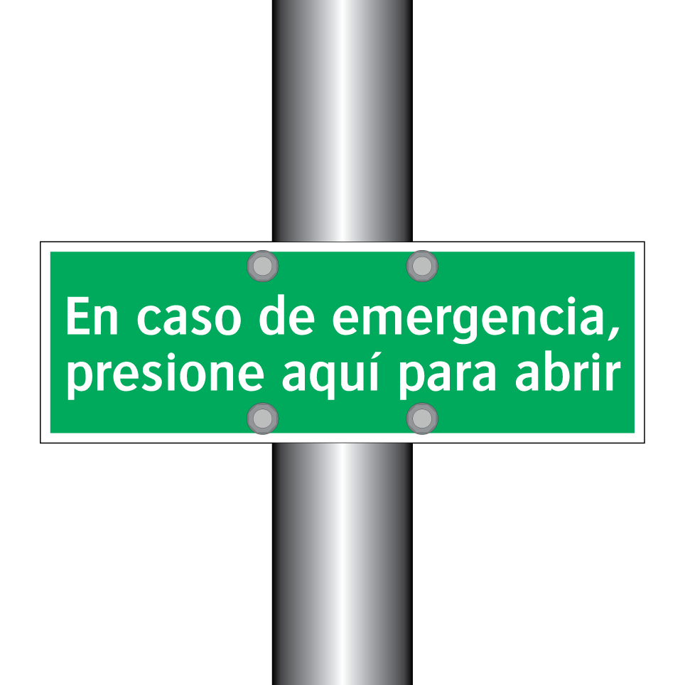 En caso de emergencia, presione aquí para abrir