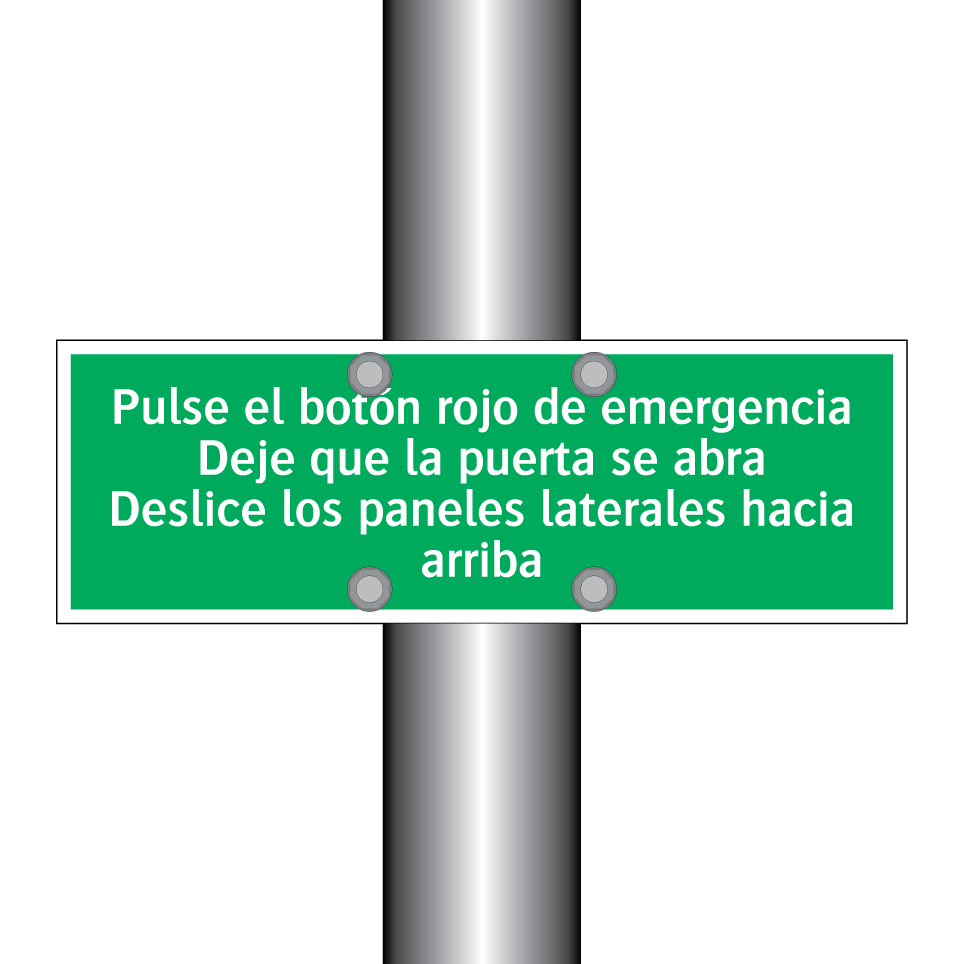Pulse el botón rojo de emergencia Deje que la puerta se abra Deslice los paneles laterales hacia arriba