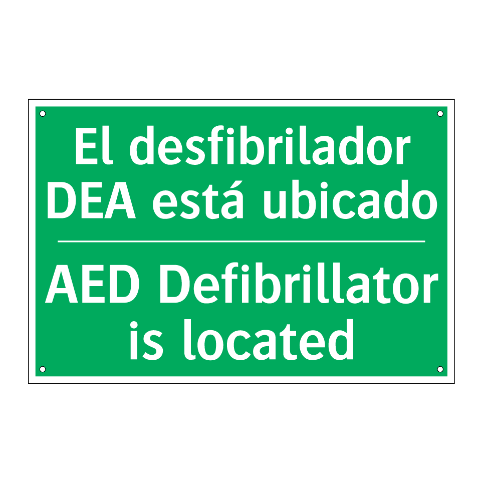 El desfibrilador DEA está /.../ - AED Defibrillator is located
