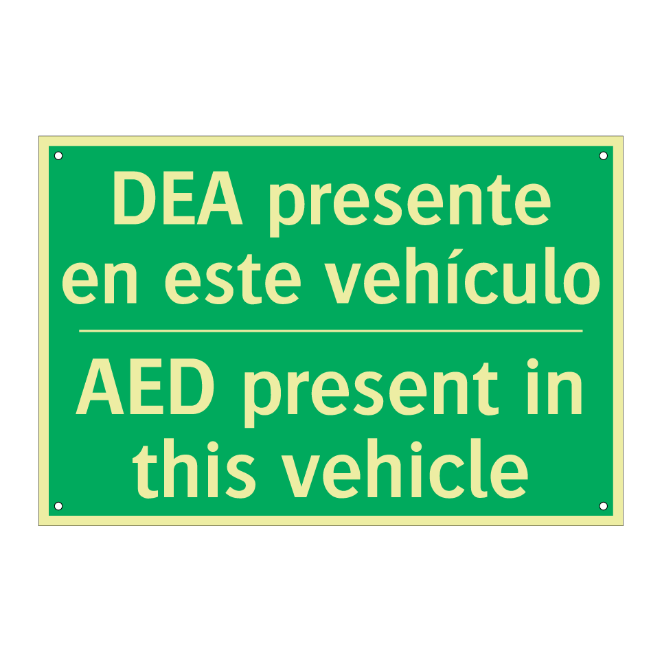 DEA presente en este vehículo - AED present in this vehicle