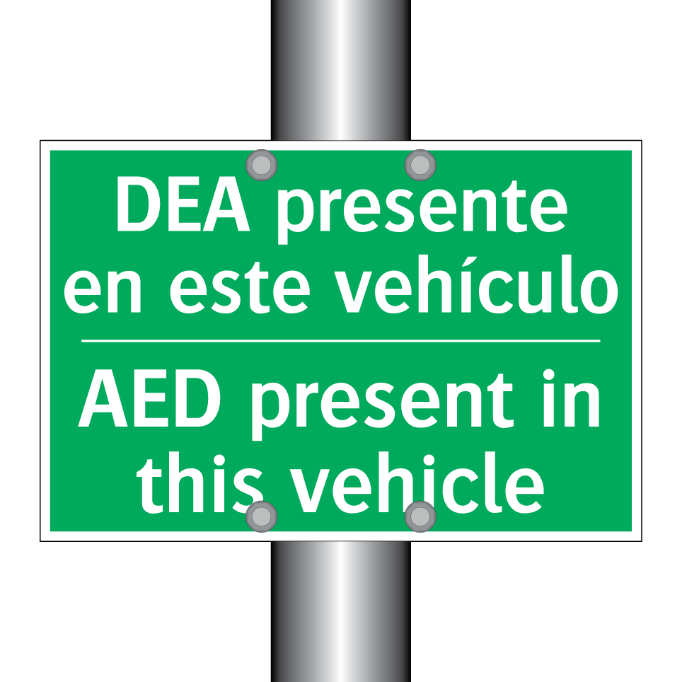 DEA presente en este vehículo - AED present in this vehicle