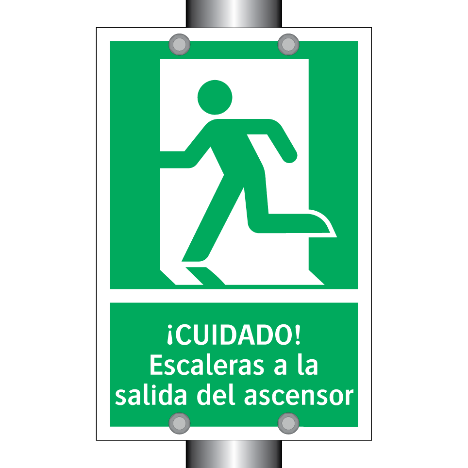 ¡CUIDADO! Escaleras a la salida del ascensor