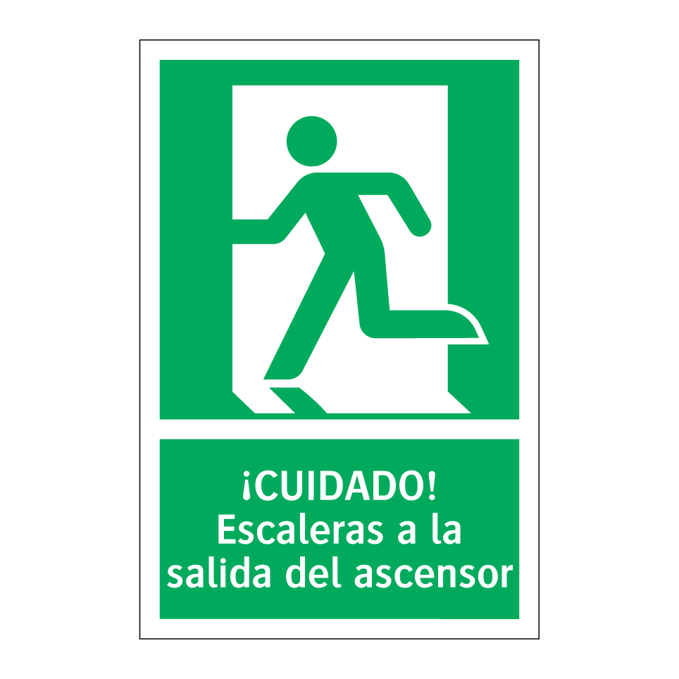¡CUIDADO! Escaleras a la salida del ascensor