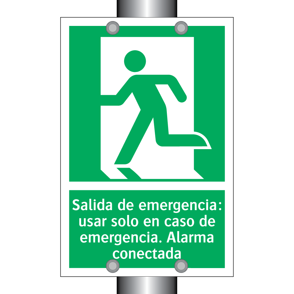 Salida de emergencia: usar solo en caso de emergencia. Alarma conectada