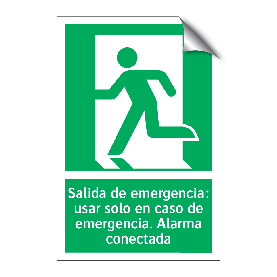 Salida de emergencia: usar solo en caso de emergencia. Alarma conectada