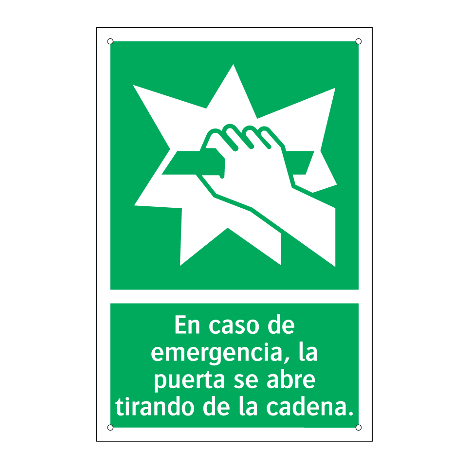 En caso de emergencia, la puerta se abre tirando de la cadena.