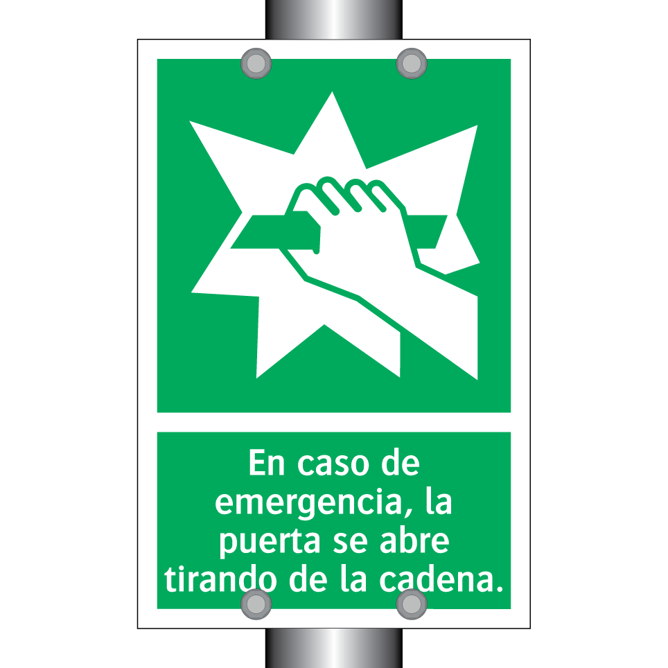 En caso de emergencia, la puerta se abre tirando de la cadena.