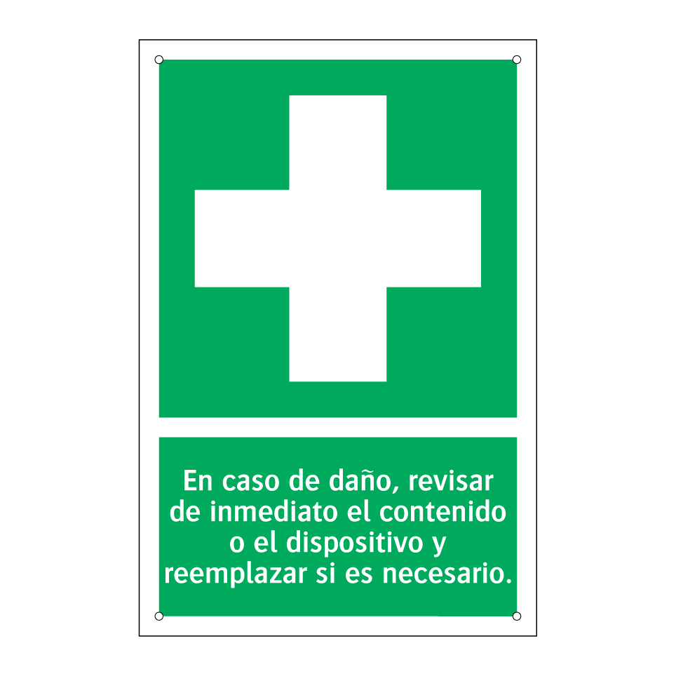 En caso de daño, revisar de inmediato el contenido o el dispositivo y reemplazar si es necesario.