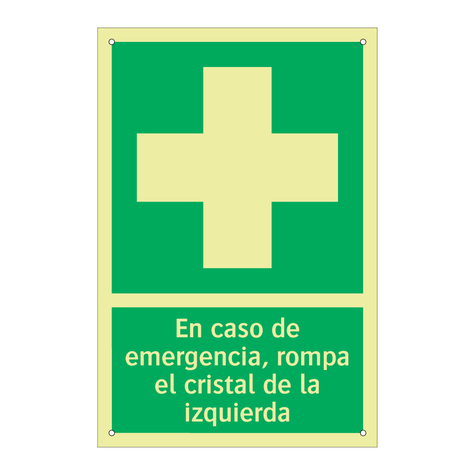 En caso de emergencia, rompa el cristal de la izquierda
