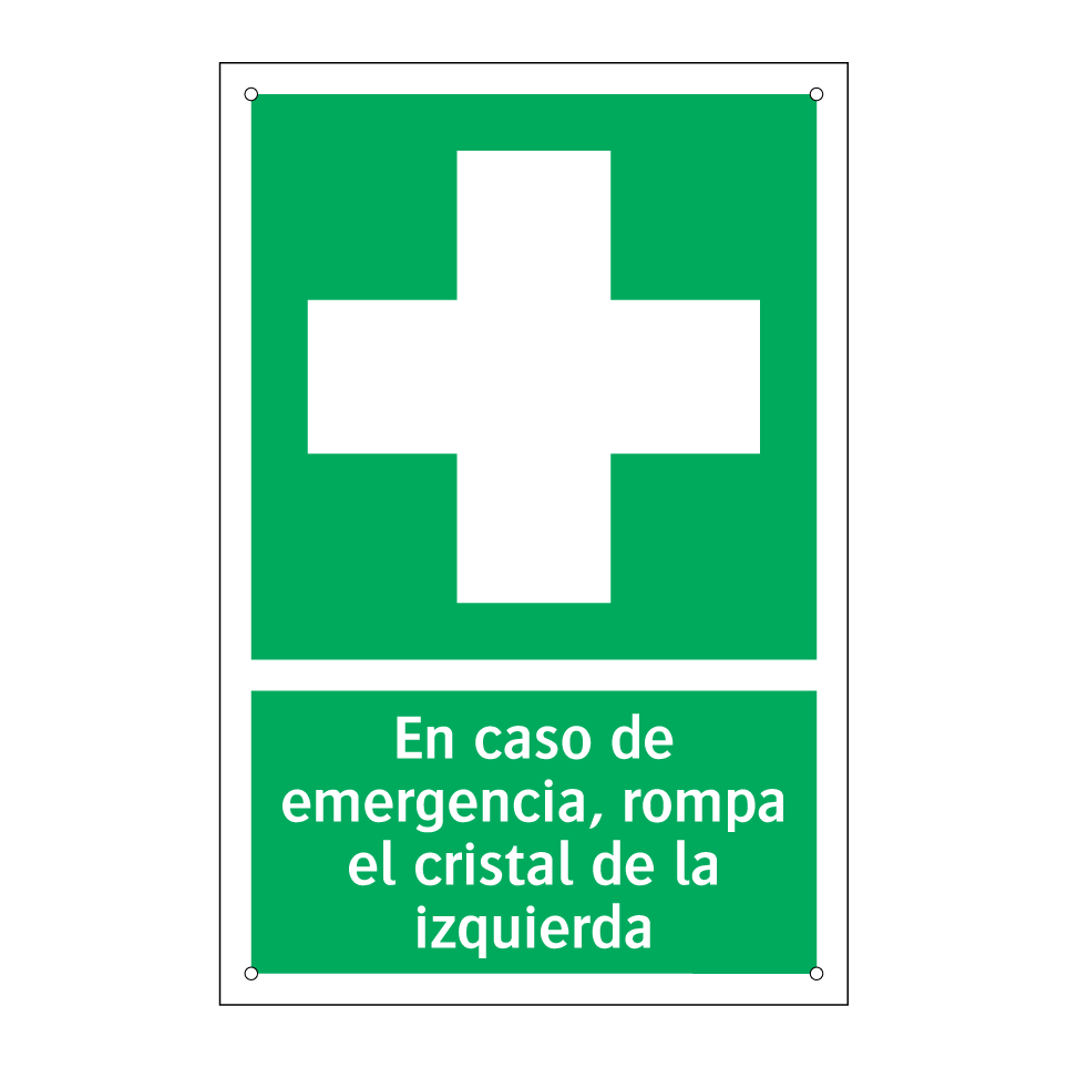 En caso de emergencia, rompa el cristal de la izquierda