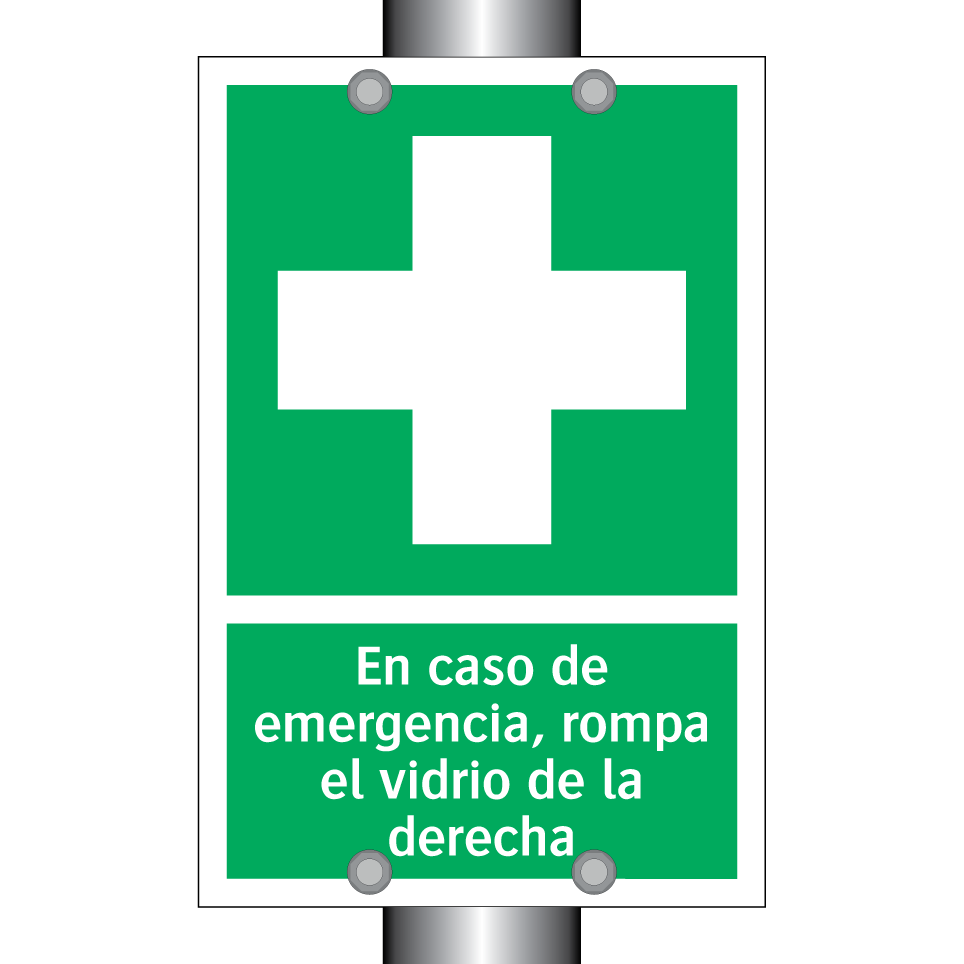 En caso de emergencia, rompa el vidrio de la derecha