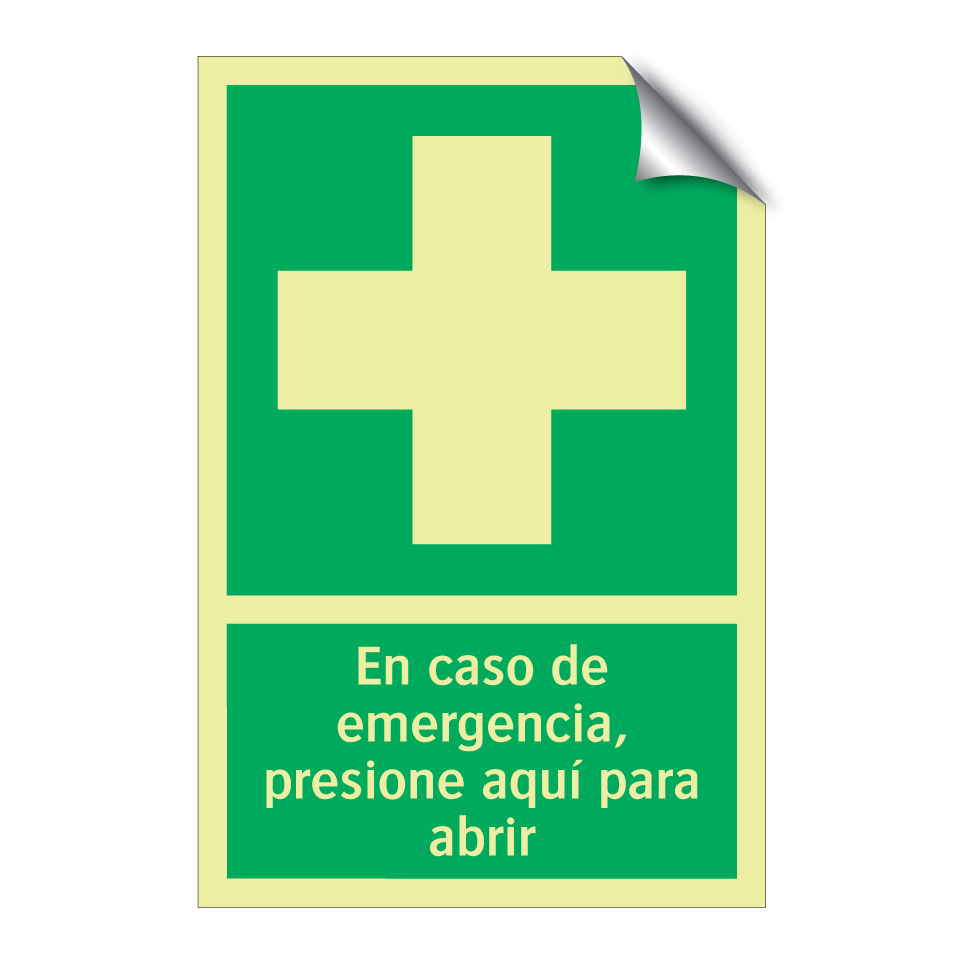 En caso de emergencia, presione aquí para abrir