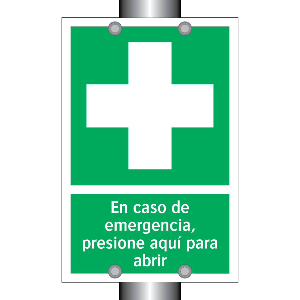 En caso de emergencia, presione aquí para abrir
