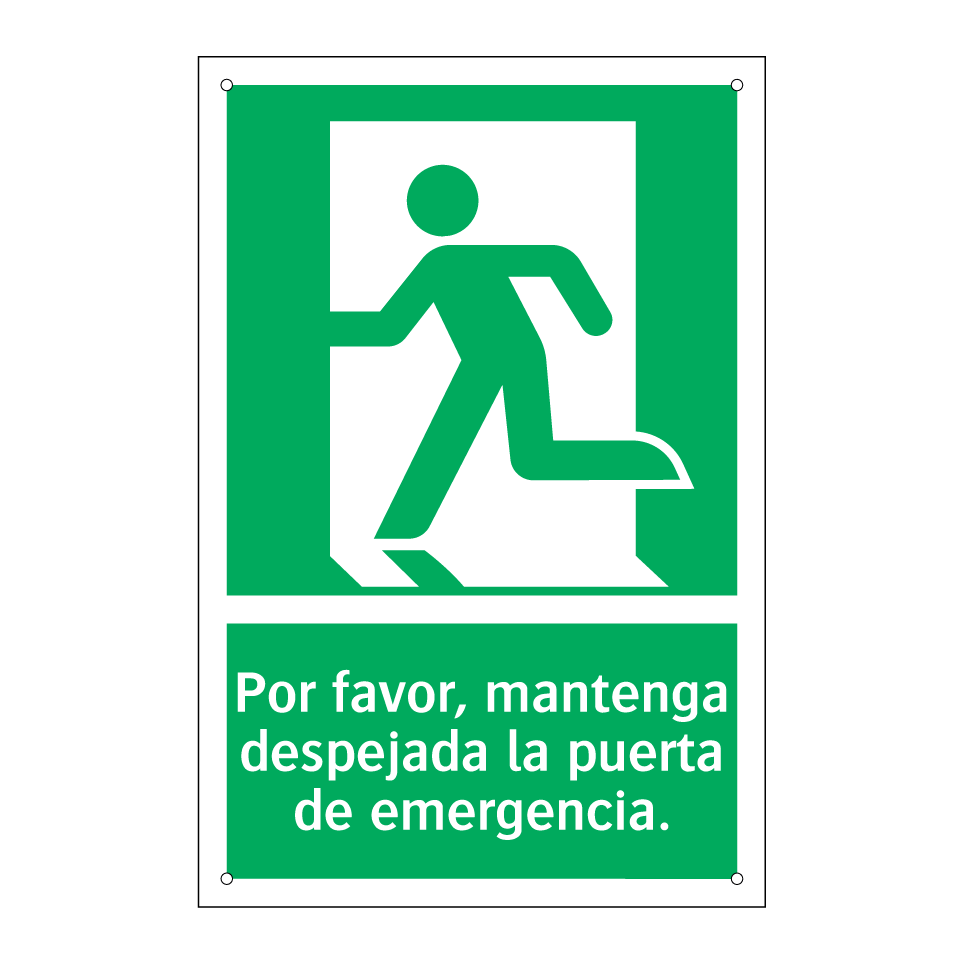 Por favor, mantenga despejada la puerta de emergencia.
