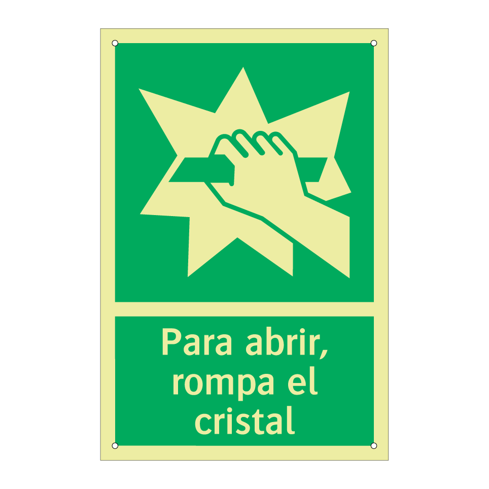 Para abrir, rompa el cristal
