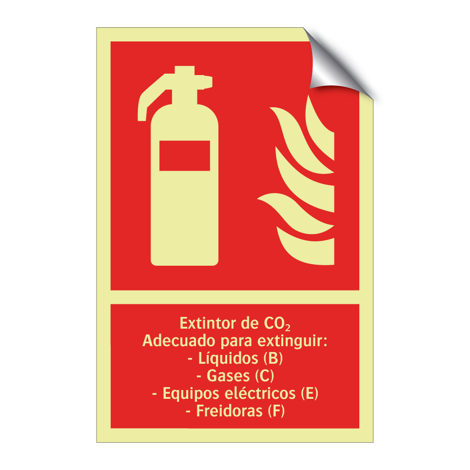 Extintor de CO₂ Adecuado para extinguir: - Líquidos (B) - Gases (C) - Equipos eléctricos (E) - Freidoras (F)
