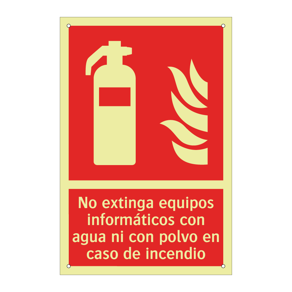 No extinga equipos informáticos con agua ni con polvo en caso de incendio