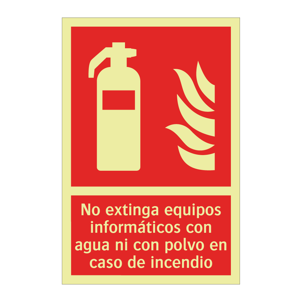 No extinga equipos informáticos con agua ni con polvo en caso de incendio