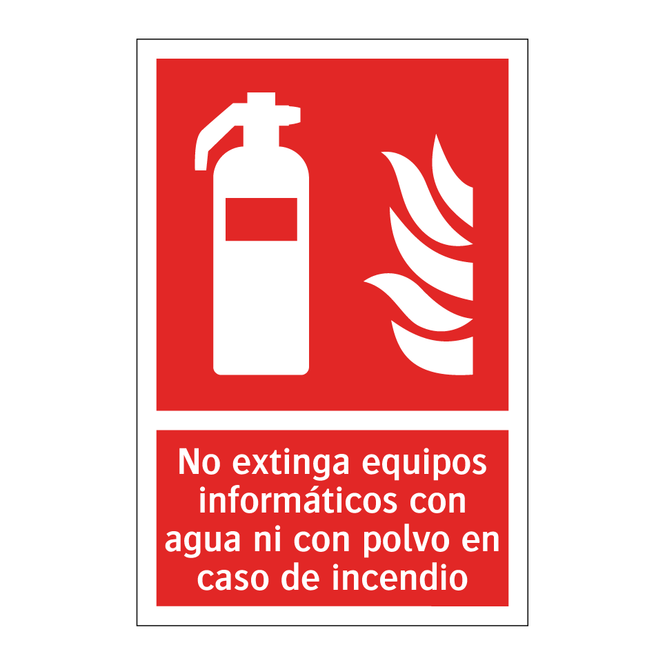 No extinga equipos informáticos con agua ni con polvo en caso de incendio
