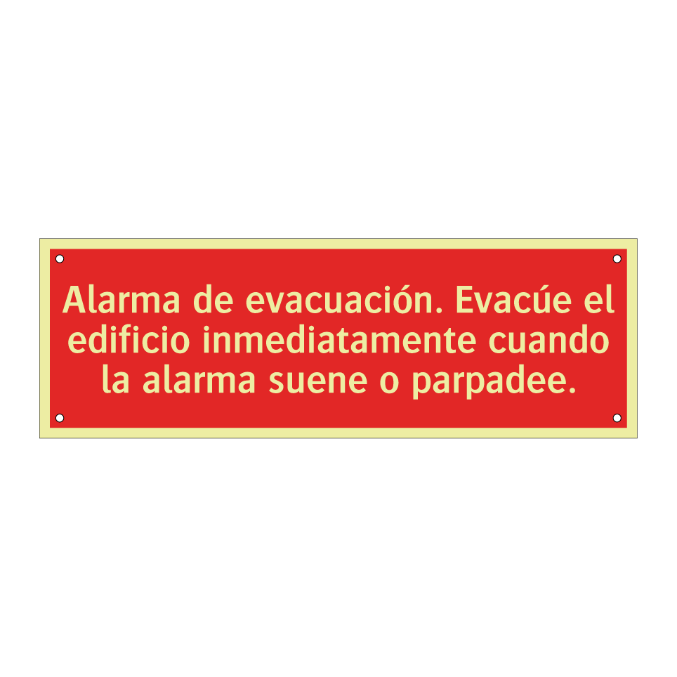 Alarma de evacuación. Evacúe el edificio inmediatamente cuando la alarma suene o parpadee.