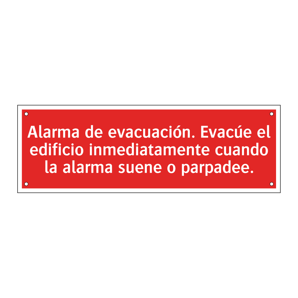 Alarma de evacuación. Evacúe el edificio inmediatamente cuando la alarma suene o parpadee.