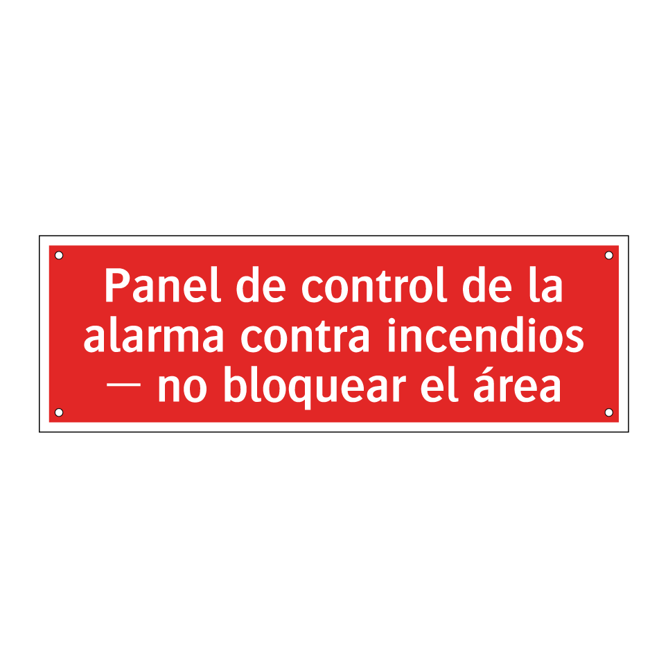Panel de control de la alarma contra incendios — no bloquear el área