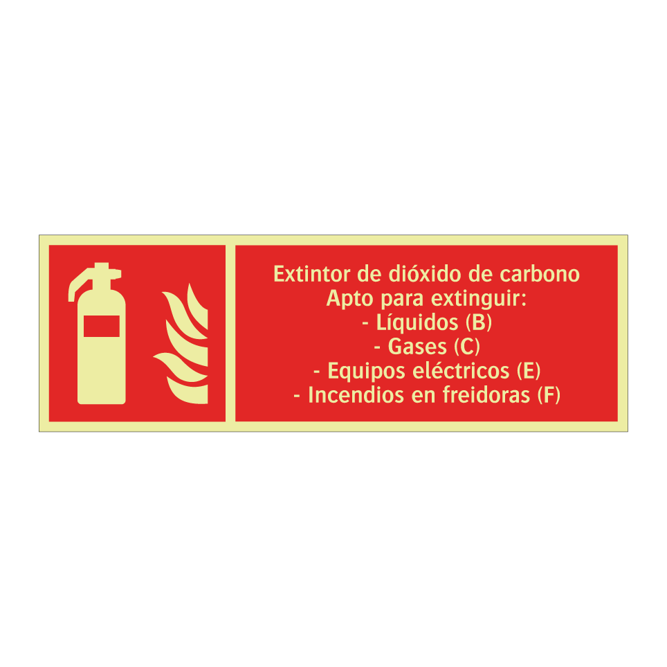 Extintor de dióxido de carbono Apto para extinguir: - Líquidos (B) - Gases (C) - Equipos eléctricos (E) - Incendios en freidoras (F)