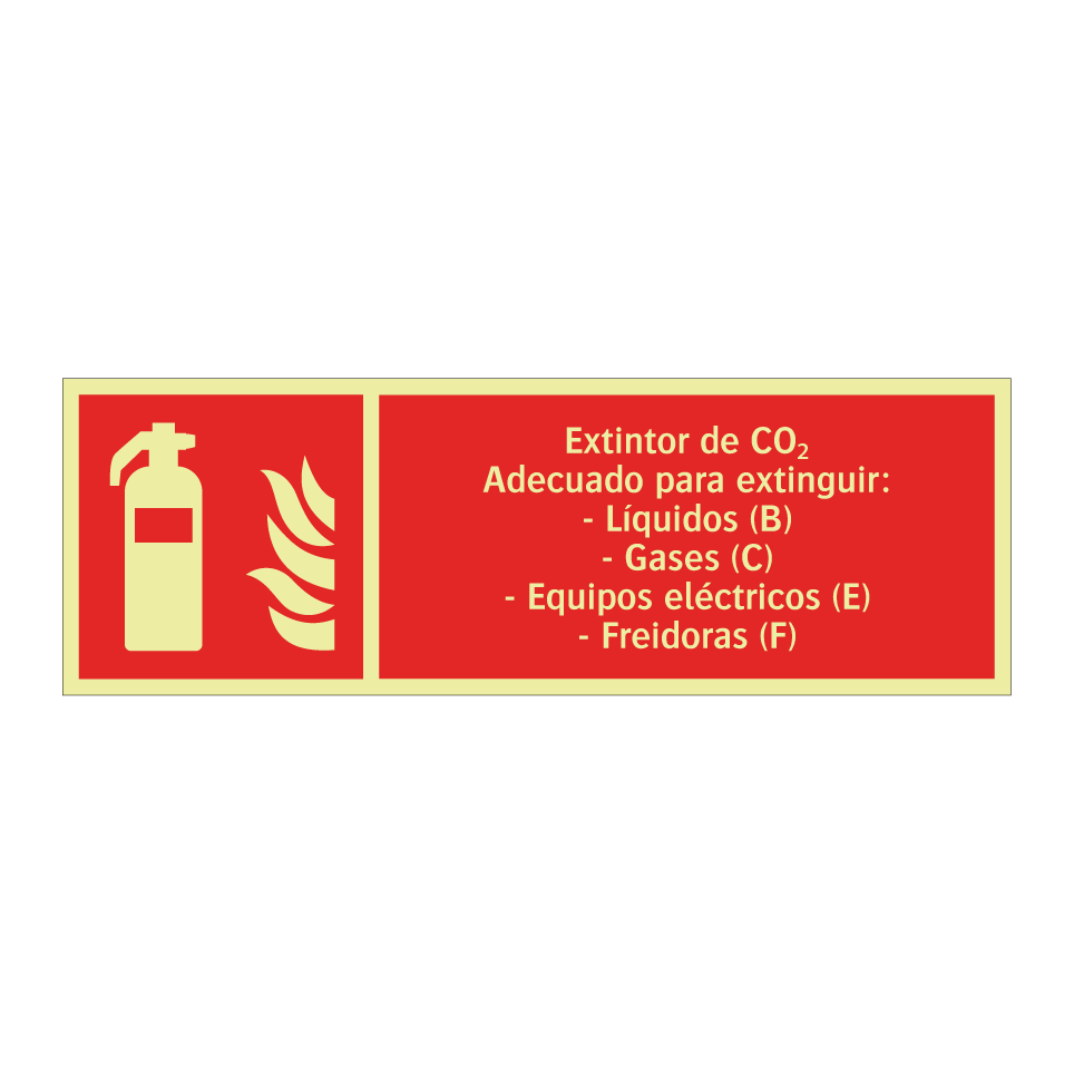 Extintor de CO₂ Adecuado para extinguir: - Líquidos (B) - Gases (C) - Equipos eléctricos (E) - Freidoras (F)